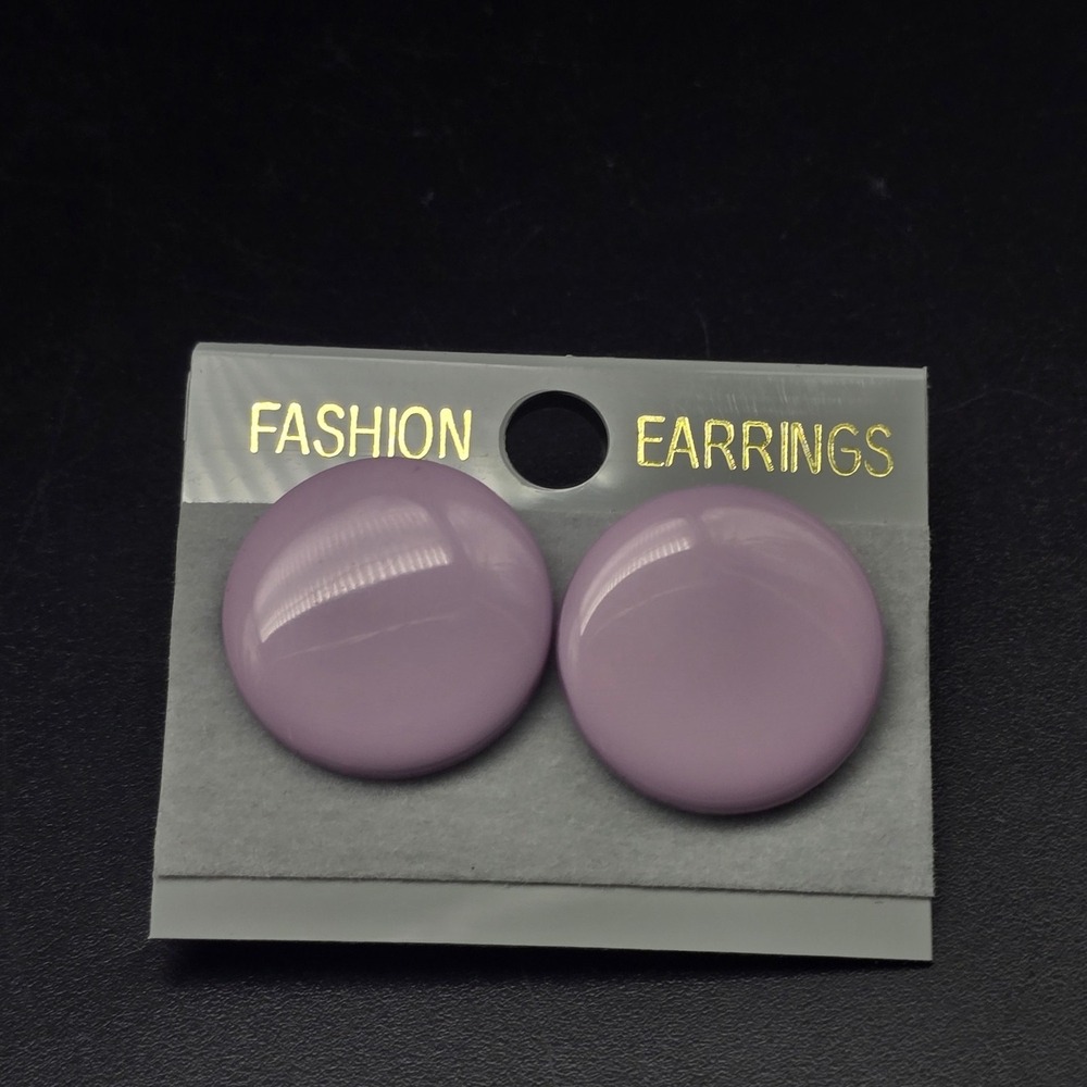 Purple Button Earrings Round Post Stud Vintage 1980s NOS